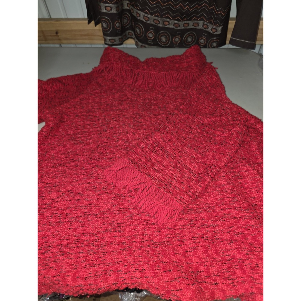 Ali Miles‎ Size XL Textured Knit, Cowl Neck,3/4 Sleeve. Fringe Detail